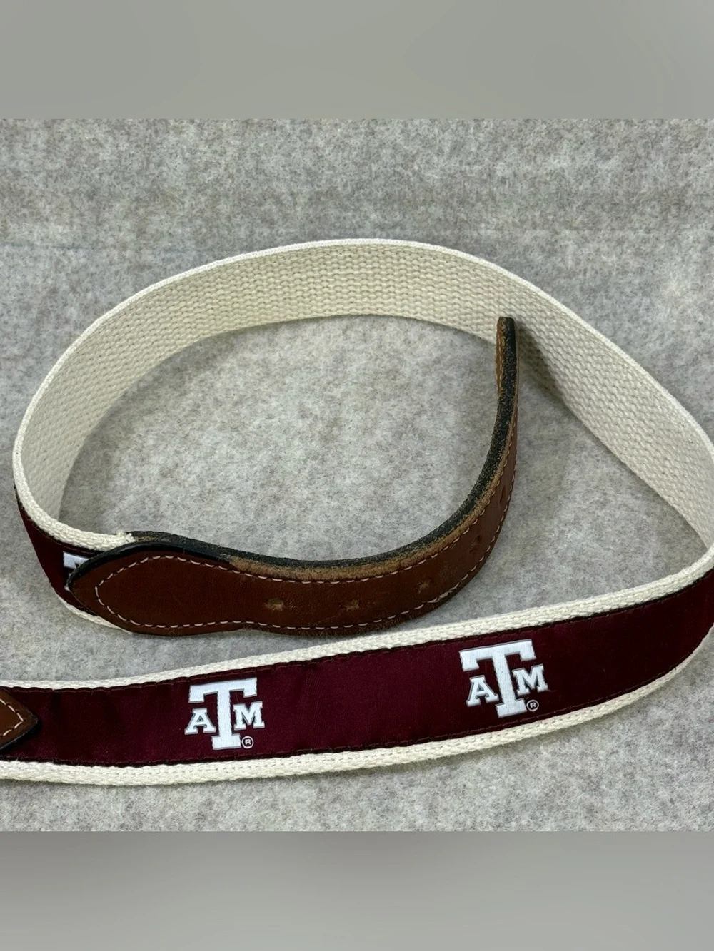 Texas A&M Brown Leather Belt with Maroon A&M Logo detail and Silver Buckle Sz 26